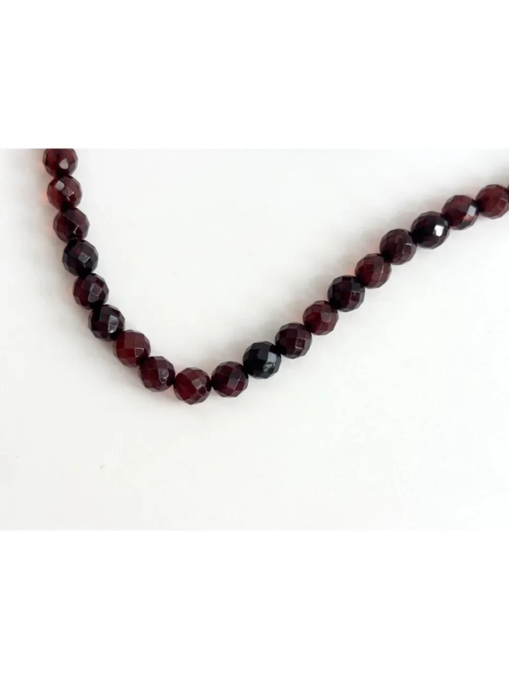 Round Faceted Round Cherry Amber Stone Vintage Beaded Art Deco Necklace - 17